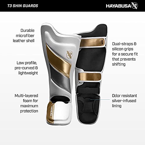 Hayabusa T3 Striking Shinguards - color: White/Gold, size: X-Large