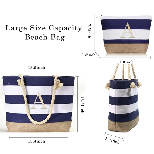 YOOLIFE Beach Bags for Women - Travel Canvas Beach Tote, Pool Waterproof Bag, Travel Essentials, Gifts for Women Birthday - color: Dark Blue, style: F