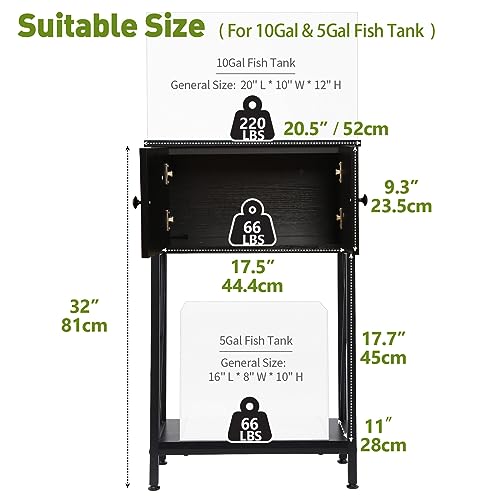 LAQUAL 10 Gallon Fish Tank Stand with Cabinet, Double Aquarium Stand for 10 & 5 Gallon Fish Tank, Heavy Metal Stand with Stable Structure, Adjustable Table Feet & Anti-tilt Device - Black - color: Black 5-10Gallon, size: 5-10Gallon