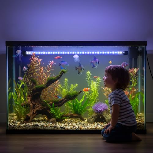 Dirvin LED Fish Tank Light with Timer, 24/7 Mode & 3 Color Aquarium Light | Submersible Adjustable Brightness, IP68 Waterproof, Sunrise-Daylight-Moonlight, Auto On/Off for Fresh and Salt Water, 6W - size: 11in