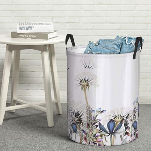 Botanical Dandelions And Lavender Round Waterproof Oxford Cloth Laundry Basket Multi-Purpose Storage Basket Toys Books Clothes Storage Basket - color: Black 1