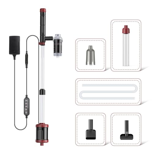 AKKEE Aquarium Vacuum Gravel Cleaner, 36W Electric Fish Tank Cleaner Vacuum, 8 in 1 Multifunctional Aquarium Cleaner for Automatic Water Change, Wash Sand, Water Circulation and Timed Off,red