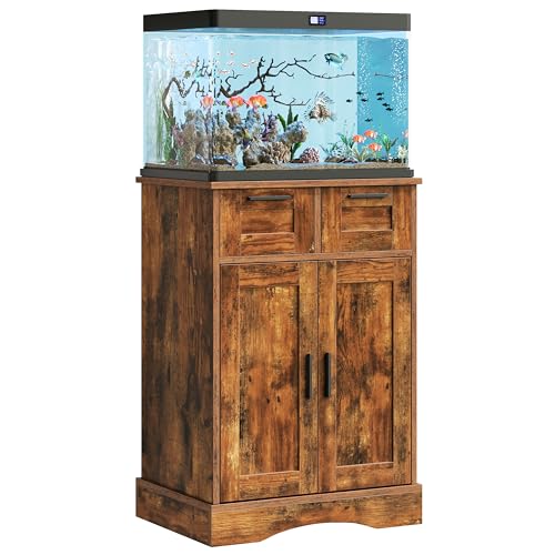 10 Gallon Aquarium Stand, Fish Tank Cabinet with 2 Drawers | Aquarium Stand for 5-10 Gallon Fish Tank Accessories Storage, 20.5" x 11.0" Tabletop, Rustic Brown PTBX02BR - size: 5-10 Gallon Fish Tank Stand