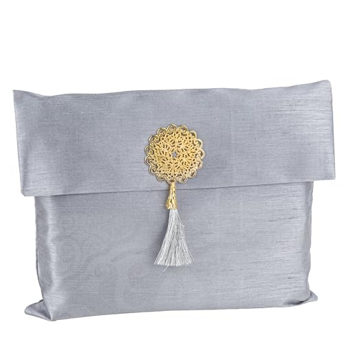 Modefa Islamic Prayer Mat Muslim Gifts - Thin Travel Muslim Prayer Rug in Taffeta Gift Bag with Tasbih Beads Prayer Matt Islam - Chenille Turkish Praying Carpet - Ramadan Gifts (Gray) - color: Grey