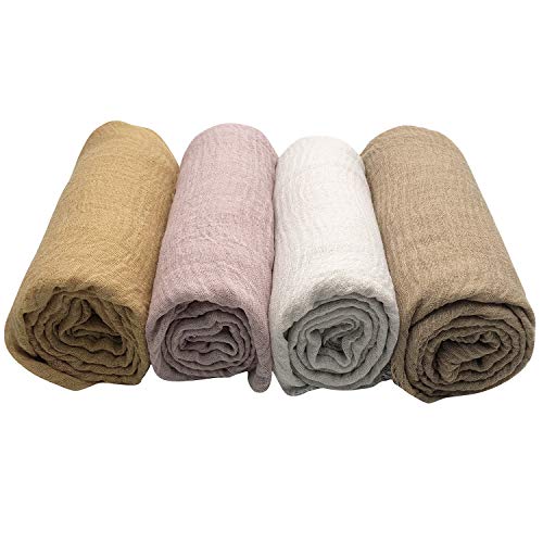 MANSHU 4PCS Women's Soft Cotton Hemp Shawl & Wrap, Long Scarf & Head Scarf