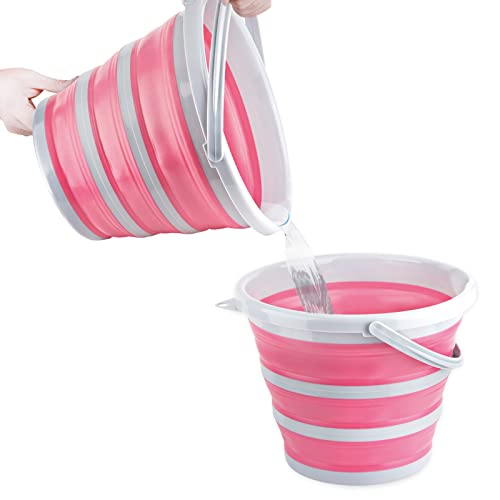 Collapsible Bucket 10L 2.6 Gallon Cleaning Bucket Mop Bucket Folding Foldable Portable Small Plastic Water Supplies for Outdoor Garden Camping Fishing Car Wash Space Saving Pink - color: Gray + Pink