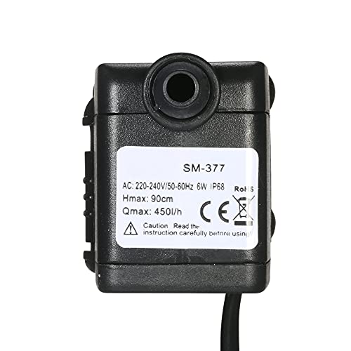 Decdeal Submersible Water Pump 450L/H 6W Aquarium Fountains AC110V US Plug | Tabletop Fountains Pond Water Gardens and Hydroponic Systems with 2 Nozzles,