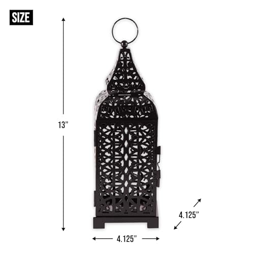 Zingz & Thingz Moroccan Style Candle Lantern Holder, Decorative Light Home Decor, Indoor & Outdoor, 13" Tall, Black