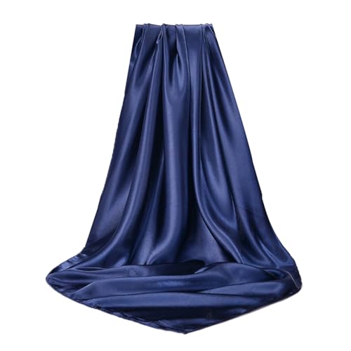 Elegant Satin Jersey Muslim Hijab Scarf Square Soft Head Wrap Scarves Shawl for Women Girls - color: Navy Blue(90*90cm)