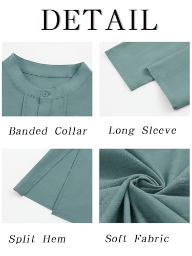 Runcati Mens Kaftan Thobe Button Down Henley Shirts Robe Long Sleeve Casual Cotton Pleated Muslim Gown Shirt - color: Bluish Gray, size: X-Large