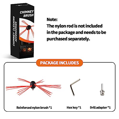 Bluesea 1 Piece Chimney Sweep Brush, Chimney Cleaning Kit Accessories with Hex Key and Adapter for Electric Drill, Durable Nylon Brush for Fireplace Flue Use. - size: Chimney Brush Head