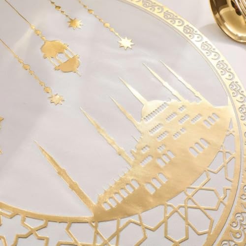 Sanfly Ramadan Placemat 4pcs Eid Mubarak Placemat Gold Moon Star Dining Table Place Mat for Islam Muslim Festival Party