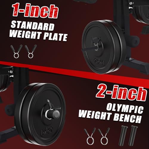 MAIDOMA Foldable 1500LBS Capacity 8 IN 1 Weight Bench Set with Leg Extension/Squat Rack/Preacher Curl, Adjustable Bench Press for Home Gym Full Body Workout (US Stock) - color: 블랙 레드.