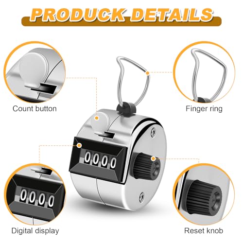 2 Pcs Clicker Counter, Hand Tally Counter with Large Display | Mechanical Pitch Counter Clicker for Baseball, Inventory, People Counting, Events, Gym Reps(Silver)