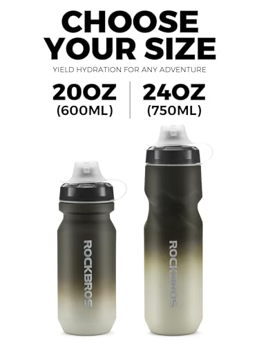 ROCKBROS Bike Water Bottle 20OZ,Gradient Soft Touch Design,BPA-Free Leak-Proof Squeeze Bottle with Wide Mouth for Easy Cleaning,for Cycling,Hiking,Gym,Sports,Grayish White - color: Grayish White