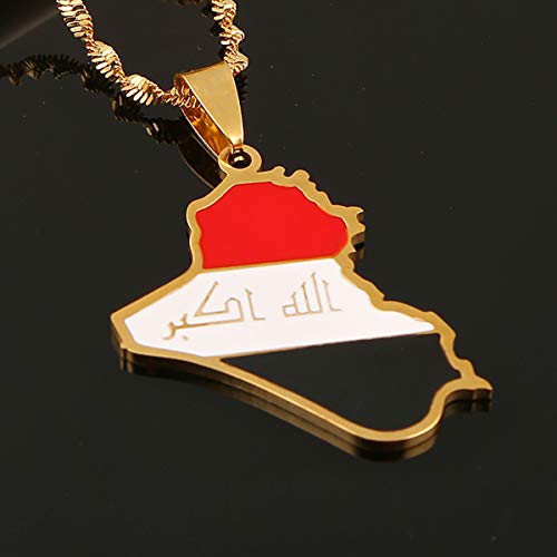 Stainless Steel Republic of Iraq Map Pendant Necklace Gold Color Allah Name Pendant Allah Heart Jewelry - color: gold