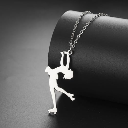 Dreamtimes Ice Skater Necklace Skating Charm Sports Pendant Necklace Ice Skating Sport Pendant Necklace Inspirational Jewelry for Women Skate Lover - color: Silver-4