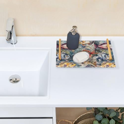 Retro Fish Decorative Trays Drawer Organizer Tray Desk Drawer Organizer for Bedroom