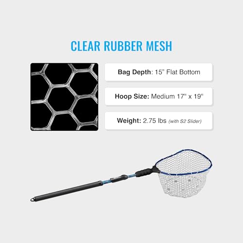 EGO S2 Kryptek Slider Fishing Net, Adjustable, Interchangeable Heads - size: Kryptek 29" to 60" Handle, 17" x 19" Hoop, style: Lightweight Non-tangle Clear Rubber Mesh