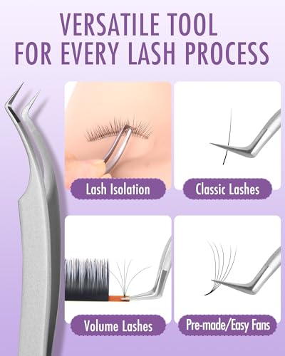 Tweezers Lash Tweezers for Eyelash Extensions, Stainless Steel JT12 | Non-slip, High Precision, Effortless Tip for Mega Fans, Professional sticker tweezers for crafting - style: JT12