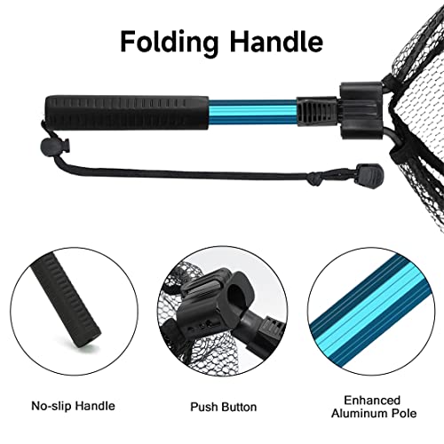 SANLIKE Collapsible Telescopic Fishing Net Rubber Coated Fresh/Salt Water | Rubber Coated Net, Aluminum Pole, Non-Slip Rubber Handle, One-click Storage, Belt Clip, Various Sizes - color: Black, size: XX-Small