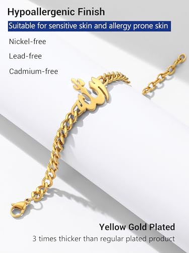 PROSTEEL Allah Bracelet, Muslim Islamic Jewelry Religious Islam Arabic God Charm Stainless Steel Beads Chain Bracelet, fits wrist from 5.9'' to 7.9'', Come with Box - color: 02 gold-cuban chain
