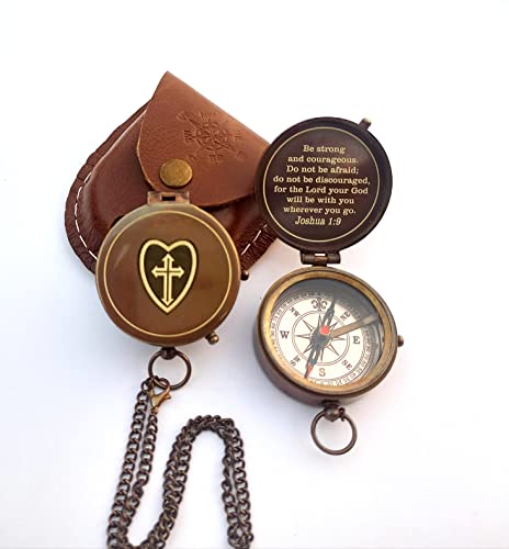 Be Strong and Courageous Engraved Compass, Confirmation Gift Compass, Baptism Gifts Joshua 1:9 - GOD Compass Religious Gifts Compa Antique Bron e