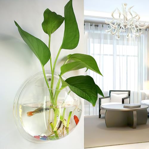 iplusmile Wall Mounted Fish Bowl - 9 Inch Round Acrylic Betta Fish Tank, Hanging Bubble Vase for Plant Propagation & Home Office Wall Decorations - size: 9 Inch