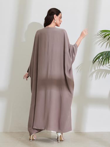 Women's Modest Hidden Adjustable Belt Oversized Abaya Muslim Dress Prayer Robes Kaftans - color: Taro Color