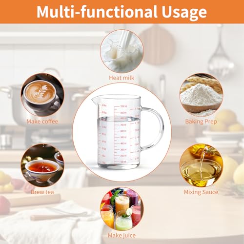 Luvan 34OZ/1000ML Glass Measuring Cup, 4 Cup Glass Measuring Cups With 3 Scales (Ml/Oz/Cup), High Borosilicate Measuring Cup With Handle and V-Shaped Spout, Dishwasher/Freezer/Microwave Safe - color: 34Oz/4Cups/1L