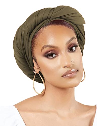 Nonbongoy Head Wraps for Black Women 71"x32" Long Soft Jersey Hijab Turban - color: 1- Army Green(new) Headwrap