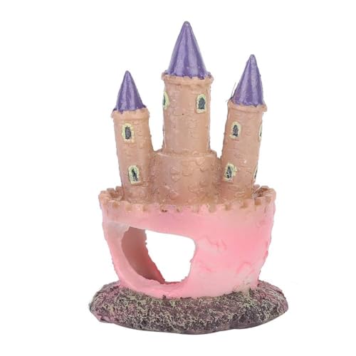 HERCHR Castle Aquarium Decoration, Fish Tanks Ornament Resin Castle Cave Hideouts House Plants Supplies Accessories Safe for Freshwater and Saltwater Fish Tanks(Pink)