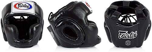 Fairtex Muay Thai & Boxing Headgear | Protective Sparring Head Guard with Adjustable Straps, Multi-Layer Padding, Enhanced Vision & Coverage - color: HG3 Black Lace-up, size: Large