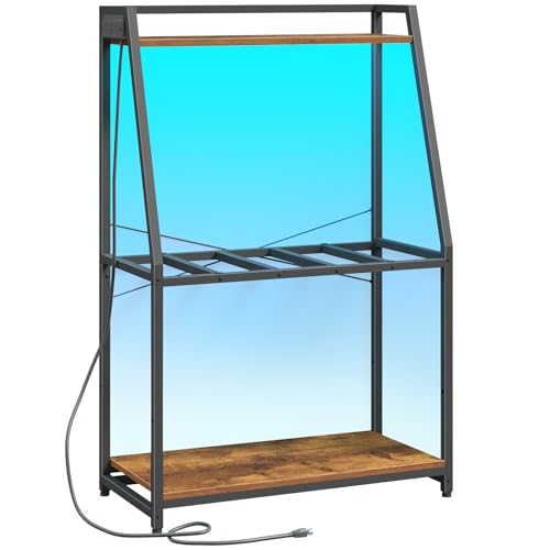 HOOBRO 20-29 Gallon Fish Tank Stand with Power Outlets and LED Light, Heavy Duty Aquarium Stand, Metal Frame Reptile Turtle Tank Stand, 33.1'' L x 15.7'' W, 300 LBS Capacity, Rustic Brown BF41UDFT01