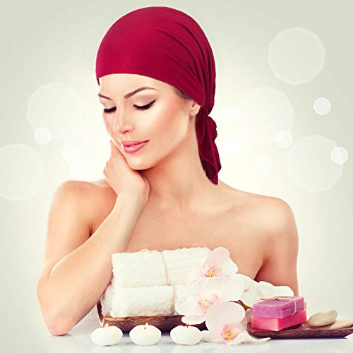 4 Pieces Slip-On Pre-Tied Head Scarves Women Headwear Turban Beanie Caps Head Wrap Headscarf for Women - color: Navy Blue, Wine Red, Grey, Black