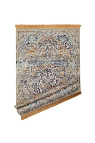 SODEF Velvet Prayer Rug 65x115cm Turkish Motif Islamic Prayer Mat for Muslims - Multicolor