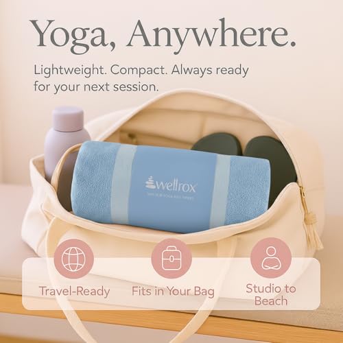 Wellrox Microfiber Yoga Mat Towel with Grip β Ultra Absorbent, Super Soft, and Quick Dry Hot Yoga Towel Non Slip for Pilates, Bikram, and Fitness Workouts (74β x 26β, Blue) - color: Blue