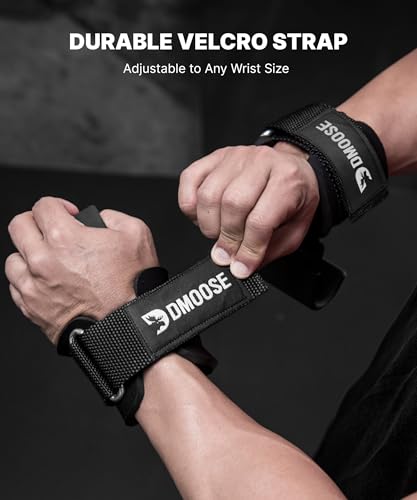 DMoose Fitness Weight Lifting Hooks (Pair) for Deadlifts, Pull Ups, Rows & Shrugs - Anti-Rip Nylon Strap Hand Grips with Thick Wrist Padding - Heavy Duty Wrist Straps for Weightlifting & Gym Workouts - color: Pink
