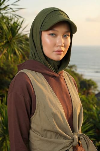Aisha's Design Full Coverage Cotton Bonnet Hijab with Visor Modest Underscarf Bonnet - color: Army Green