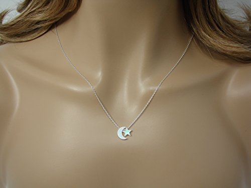 Martinuzzi Accessories Opal Moon and Star Necklace 925 Sterling Silver Chain - style: White Moon White Star