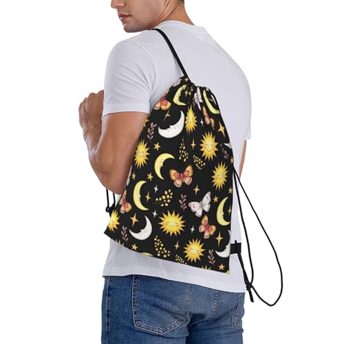 Drawstring Sackpack Goth Butterfly Moth Sun Moon, Water Resistant Gym Sack for Outdoor Camping and Beach - color: Pattern (361)