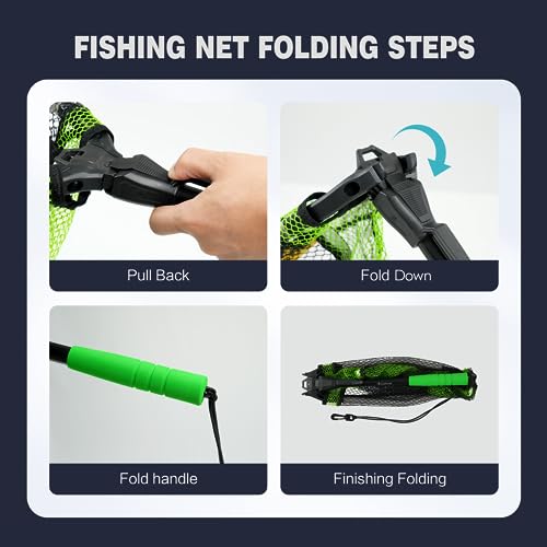 Black Paw Floating Fishing Net Foldable Telescopic Fish Landing Net with Built in Length Scale Rubber Coated for Kayak, Fly, Trout - color: A2:12" Hoop Size Green (Telescopic Pole)