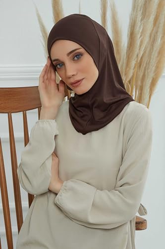 Aisha's Design Instant Turban 95% Cotton Head Scarf Headwear Combed Cotton Ninja Cap, Slip on Jersey Hijab - color: Brown