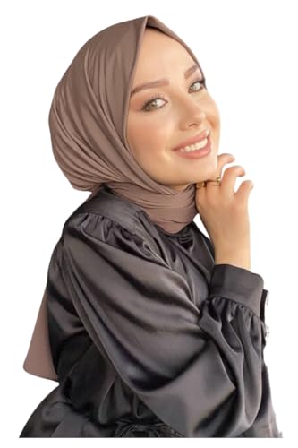 Instant Hijab Scarf for Women – Soft, No-Iron, No-Pins, Ready-to-Wear Hijab – Stretchy & Lightweight Polyester Fabric - color: Dark Nude