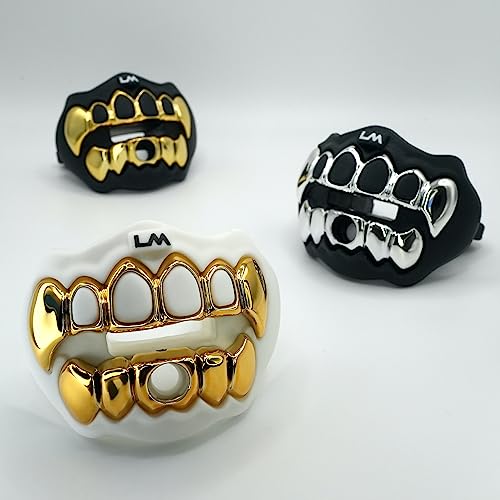 Loudmouth Football Mouth Guard - 3D Chrome Grillz Football Mouthpiece, Fits Adult & Youth, Mouth Guard Accessories (3D Grillz - Chrome White/Gold) - color: 3d Grillz - Chrome White/Gold