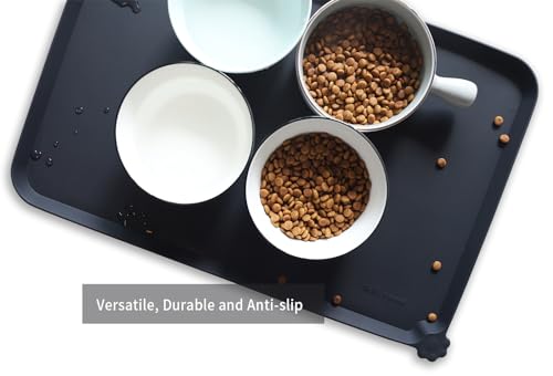 Hoki Found L Silicone Non Slip Pet Dog Cat Bowl Mats - Placemat, Waterproof Food Mats for Carpet - Black - color: Black, size: 22" x 14"
