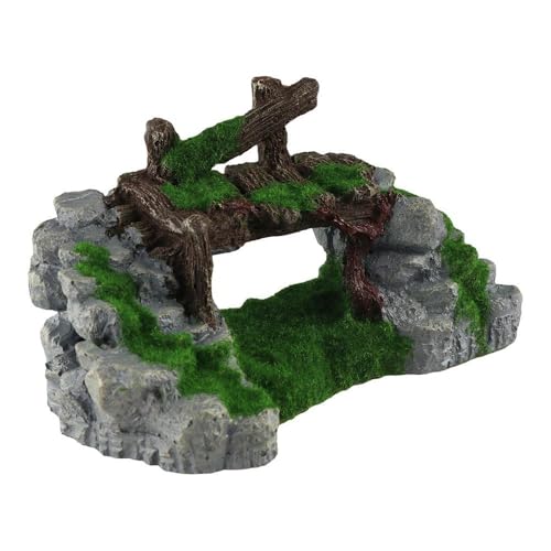 Fish Tank Decorations Bridge Ornament, Resin Craft Creative Fish Tank Ornaments Moss Rockery Shape Decoration DIY Landscaping(Green)