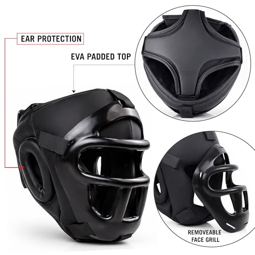 Boxing Headgear for MMA Training, Adjustable Padded Protective Helmet – Muay Thai, Kickboxing, Karate, Taekwondo & Martial Arts Sparring - size: L/XL With Grill