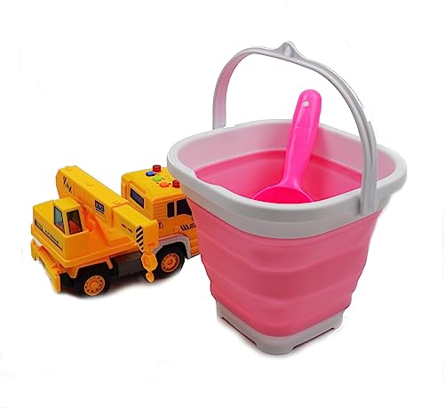 SAMMART 2.6L (0.68 Gallon) Super Mini Sqare Collapsible Plastic Bucket - Foldable Square Tub - Portable Fishing Water Pail - Space Saving Outdoor Waterpot (1, White/Pink) - color: White/Pink
