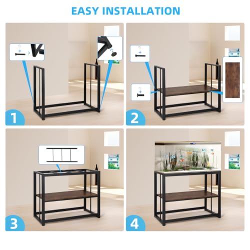 VOWNER 55-75 Gallon Fish Tank Stand, Metal Aquarium Stand, Brown | 48.4" x 14.9" x 29.5" Heavy Duty Reptile Tank Stand, Adjustable 2-Tier Fish Tank Rack Shelf for Home Office, Stand Only - color: Brown